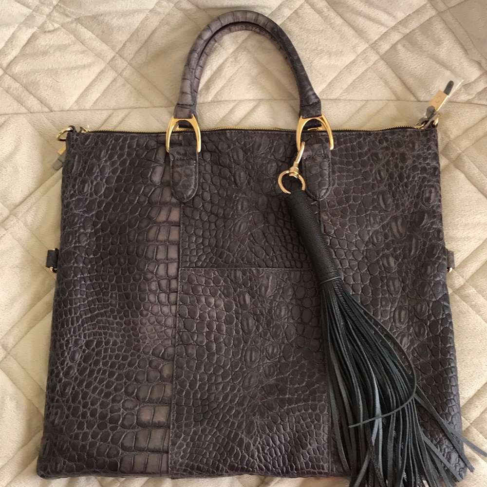 GILI Croco Embossed Italian leather tote Smoke